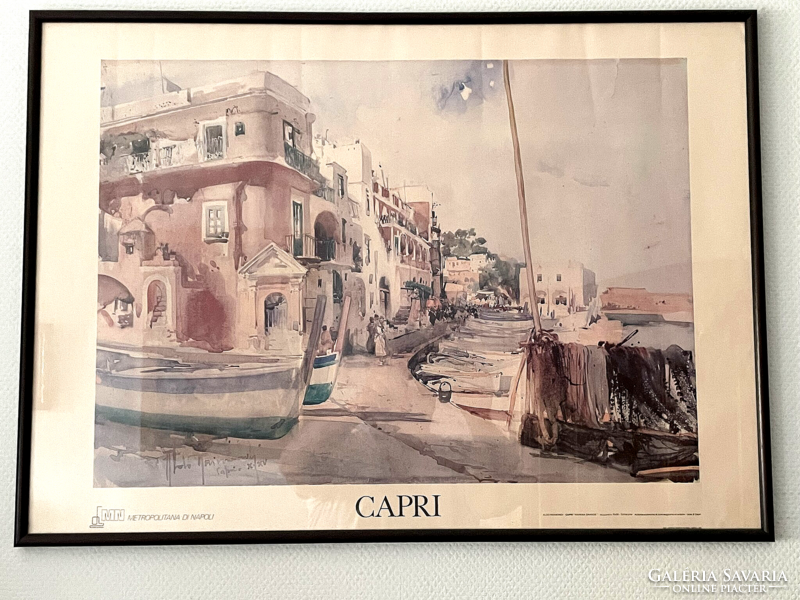 Keretezett Capri nyomat poszter grafika 1972 – Aldo Raimondi akvarellje alapján Olaszország