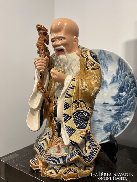 54 cm-es kínai mázas kerámia Sau szobor, keleti, ázsiai, japán