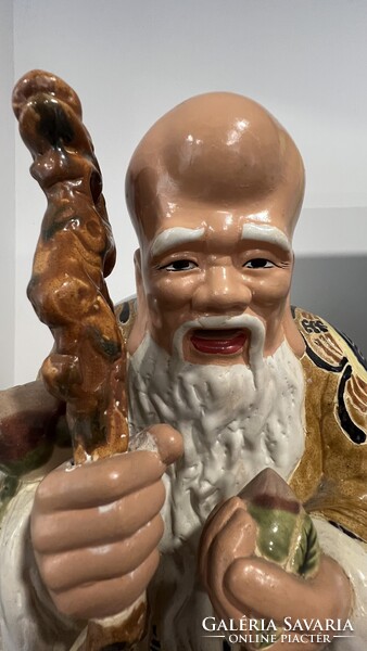 54 cm-es kínai mázas kerámia Sau szobor, keleti, ázsiai, japán