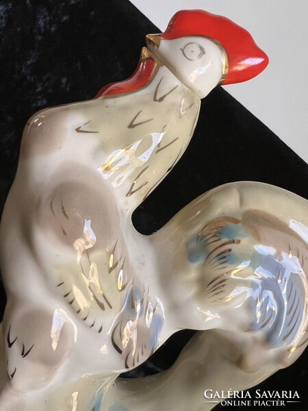 Antik kézzel festett orosz vintage porcelán kakas, állat formájú italos butella karaffa italtartó.