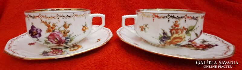 Antik bécsi porcelán teás szett, antik Moritz Zdekauer porcelán (L5536)