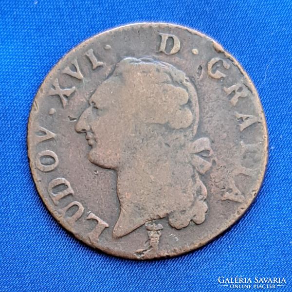 1791.  Franciaország 1 lia Verdejel: "K" - Bordeau, (XVI. Lajos király (1774 - 1793)  (814)