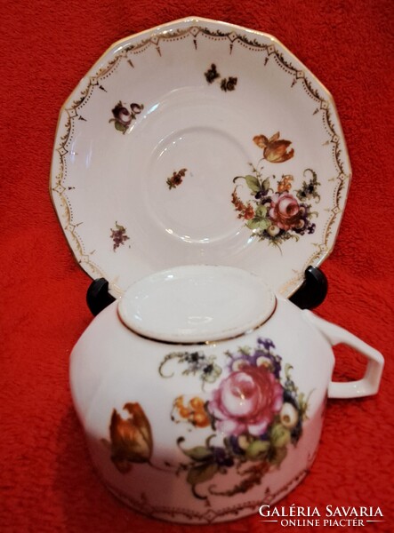 Antik bécsi porcelán teás szett, antik Moritz Zdekauer porcelán (L5536)