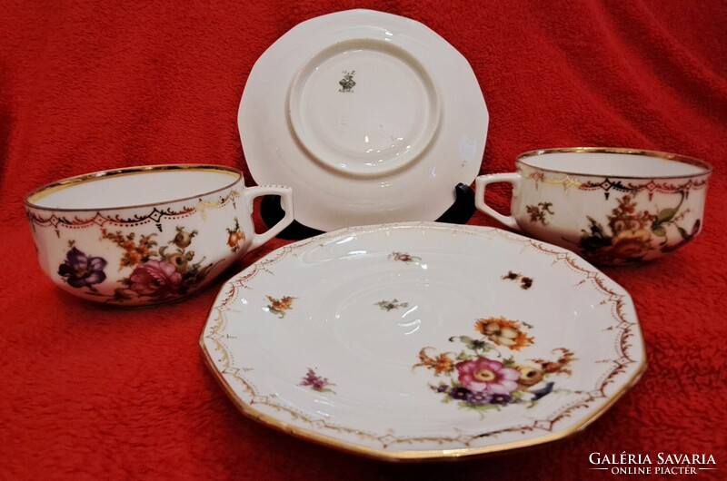 Antik bécsi porcelán teás szett, antik Moritz Zdekauer porcelán (L5536)