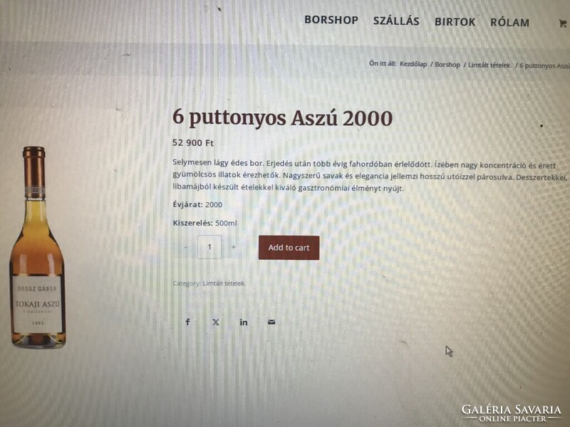 BOR - OROSZ GÁBOR - 2000 év - 6 PUTTONY - TOKAJI ASZÚ - bolti ára - 52. 900 ft