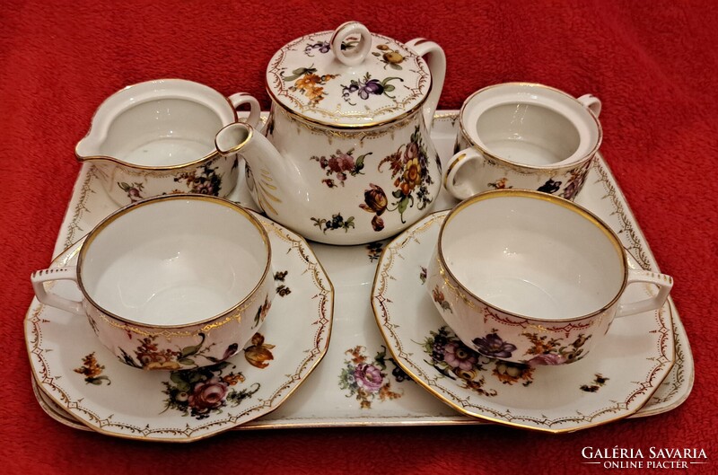Antik bécsi porcelán teás szett, antik Moritz Zdekauer porcelán (L5536)