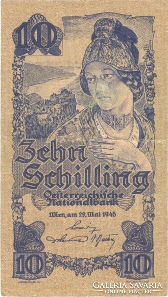10 schilling 1945 Ausztria 5 jegyű sorszám 5.