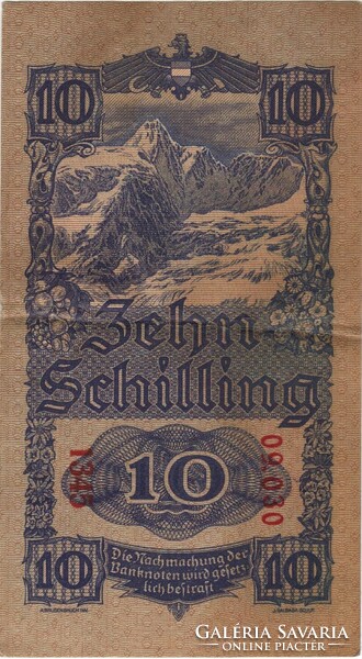 10 schilling 1945 Ausztria 5 jegyű sorszám 6.