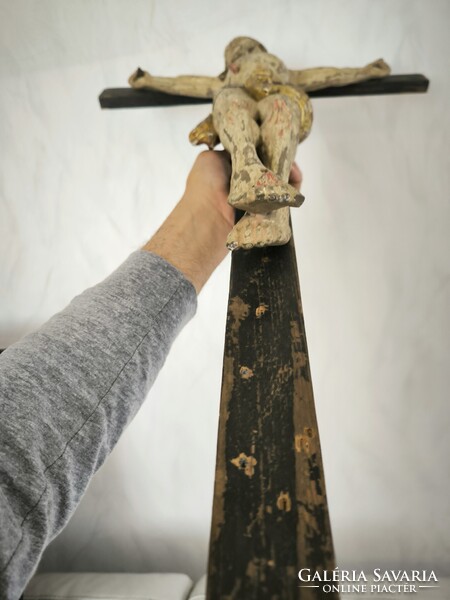 Antik nagyméretű Biedermeier faragott fa kereszt korpusz. Videó  !Jézus Krisztus