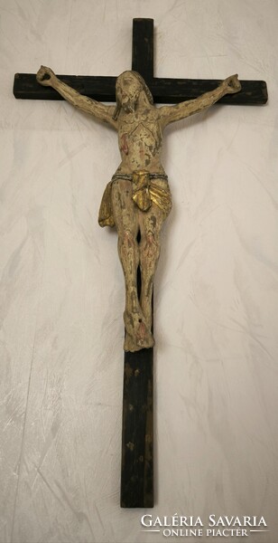 Antik nagyméretű Biedermeier faragott fa kereszt korpusz. Videó  !Jézus Krisztus