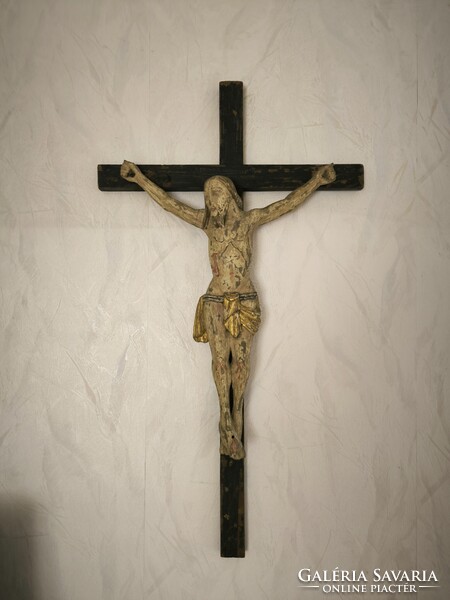 Antik nagyméretű Biedermeier faragott fa kereszt korpusz. Videó  !Jézus Krisztus