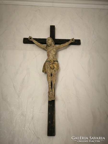 Antik nagyméretű Biedermeier faragott fa kereszt korpusz. Videó  !Jézus Krisztus