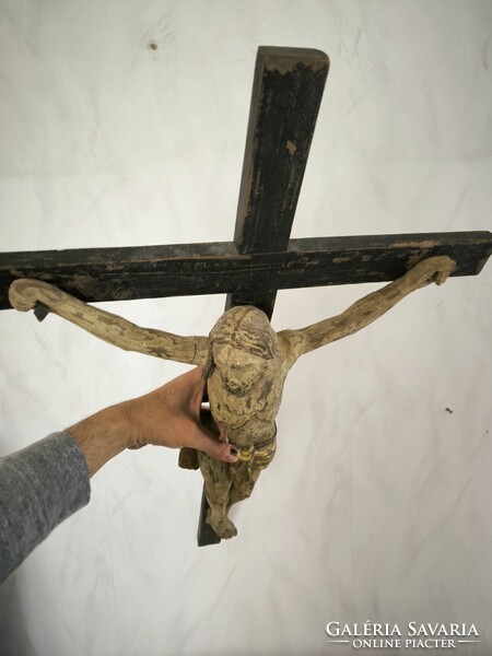 Antik nagyméretű Biedermeier faragott fa kereszt korpusz. Videó  !Jézus Krisztus