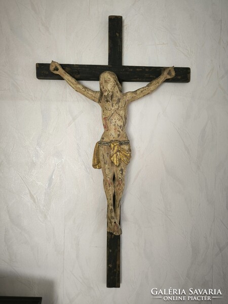 Antik nagyméretű Biedermeier faragott fa kereszt korpusz. Videó  !Jézus Krisztus