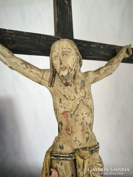 Antik nagyméretű Biedermeier faragott fa kereszt korpusz. Videó  !Jézus Krisztus