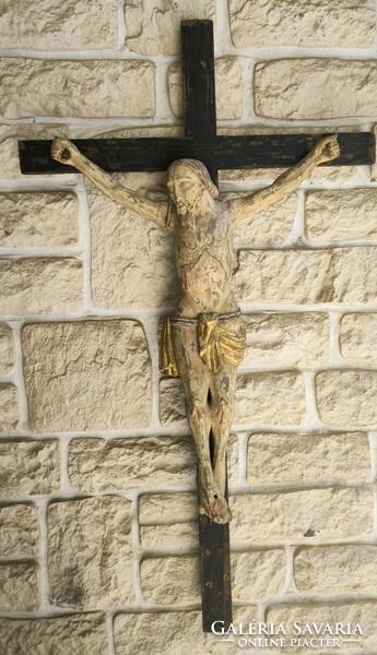 Antik nagyméretű Biedermeier faragott fa kereszt korpusz. Videó  !Jézus Krisztus