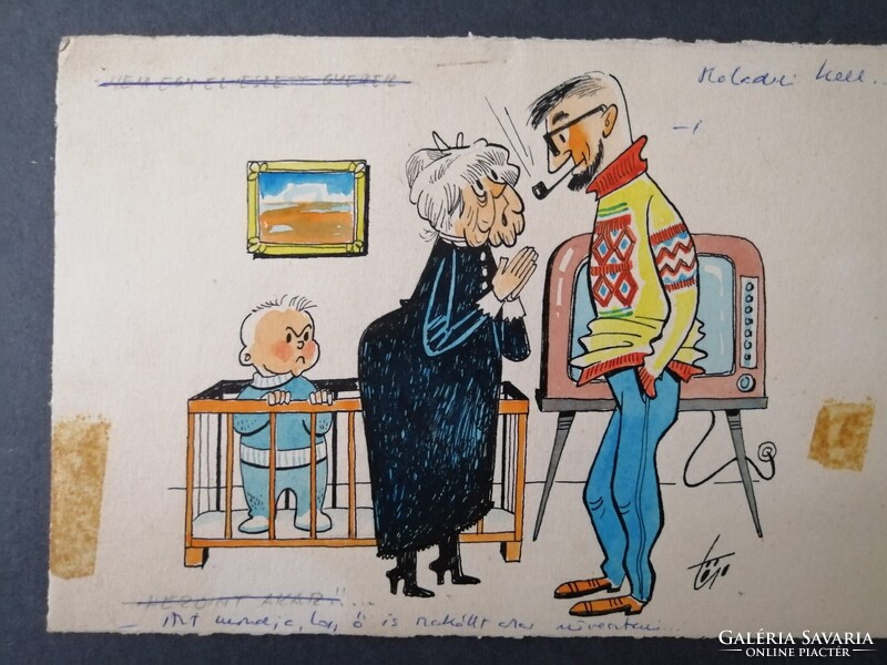 KIS LUDAS EREDETI KARIKATÚRA - NEMES TÖRÖK JÁNOS /1907-1980/- GRAFIKUS, KARIKATURISTA