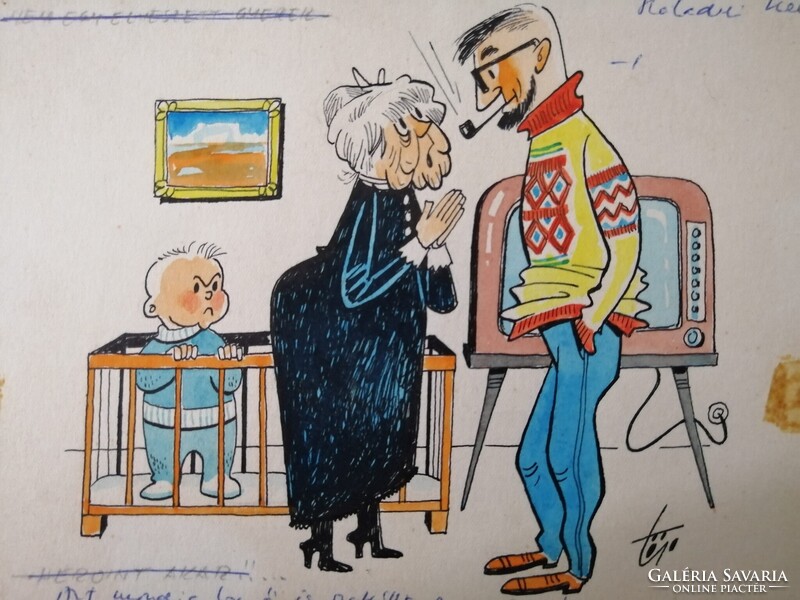 KIS LUDAS EREDETI KARIKATÚRA - NEMES TÖRÖK JÁNOS /1907-1980/- GRAFIKUS, KARIKATURISTA