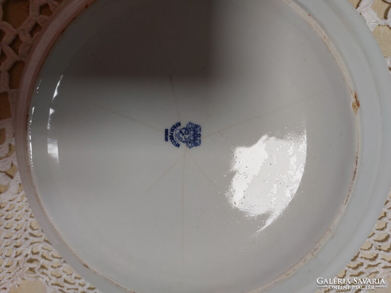 Alföldi menzás sárga-barna csíkos porcelán adagtál, tányér