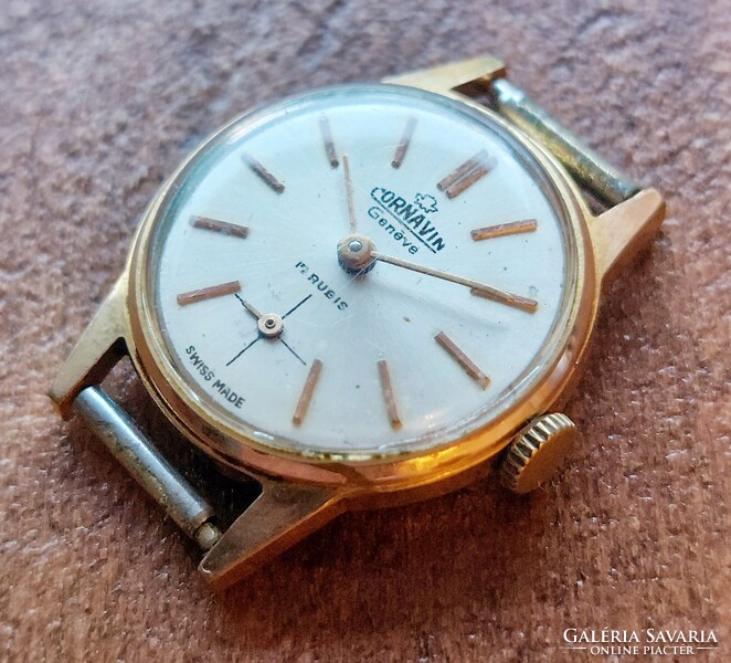 Cornavin Antimagnetic karóra. 17 köves, mechanikus, másodperc segédkörrel, bőr szíjjal, javítandó