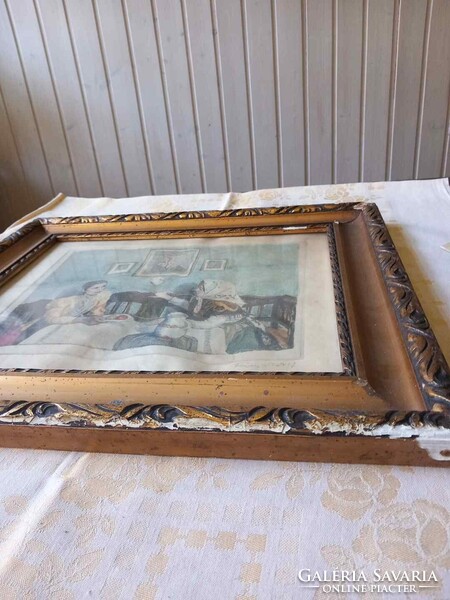 Fényes Adolf: Látogatás. Színezett rézkarc szakvéleménnyel