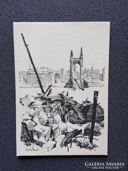 D206288 Budapest -Buda az ostrom után - A felrobbantott Erzsébethíd - képeslap 1945 - Pfannl Egon