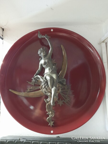 Régi Nagyméretű Mázas Kerámia Fali Tál,Tányér Plasztikus Mitológiai Bronz Női Figurával.40 cm.