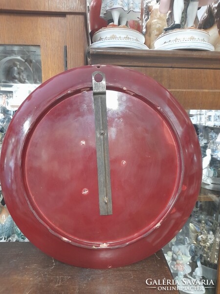 Régi Nagyméretű Mázas Kerámia Fali Tál,Tányér Plasztikus Mitológiai Bronz Női Figurával.40 cm.