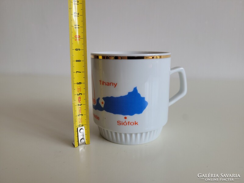 Retro régi Balatoni emlék Zsolnay porcelán bögre vitorlás mintás mid century Balaton szuvenír