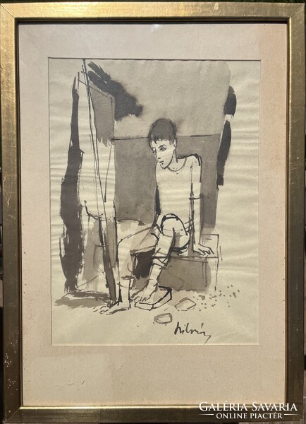 Nándor Szilvásy (1927-2011): young boy, ink wash