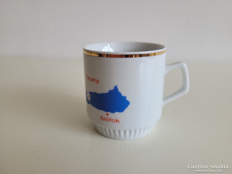 Retro régi Balatoni emlék Zsolnay porcelán bögre vitorlás mintás mid century Balaton szuvenír