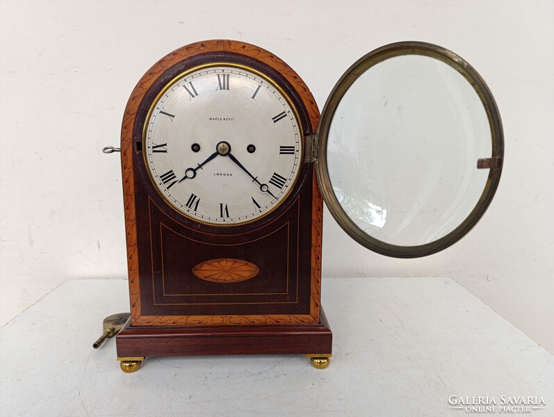 Antik óra 1890 Maple &amp; Co Ltd London 8 napos intarziás feles ütős bútoróra kandalló óra 528 1906
