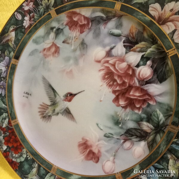 "Kolibri ". Meseszép, limitált, "Lena Liu " porcelán falitányér.