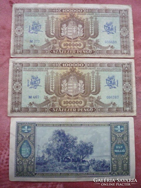 2 db. 100,000 + 1 db. 1,000000 pengő 1945