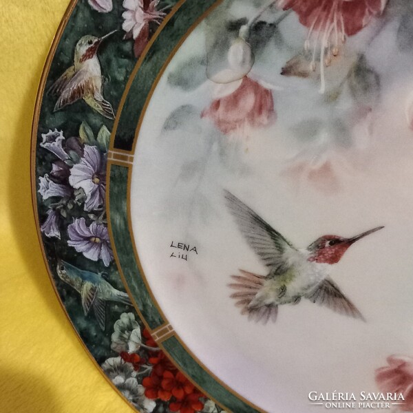"Kolibri ". Meseszép, limitált, "Lena Liu " porcelán falitányér.