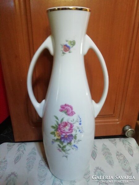 Hollóházi porcelán füles váza 36 cm magas