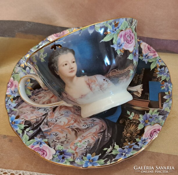 Pompadour márkinős porcelán teás csésze tányérral (M5567)