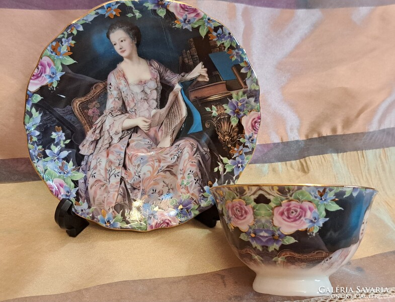 Pompadour márkinős porcelán teás csésze tányérral (M5567)