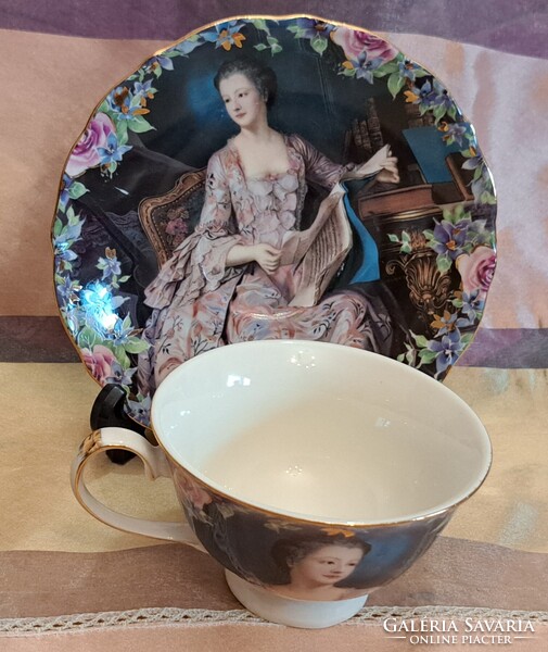 Pompadour márkinős porcelán teás csésze tányérral (M5567)