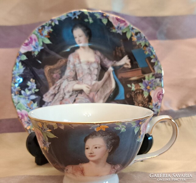 Pompadour márkinős porcelán teás csésze tányérral (M5567)