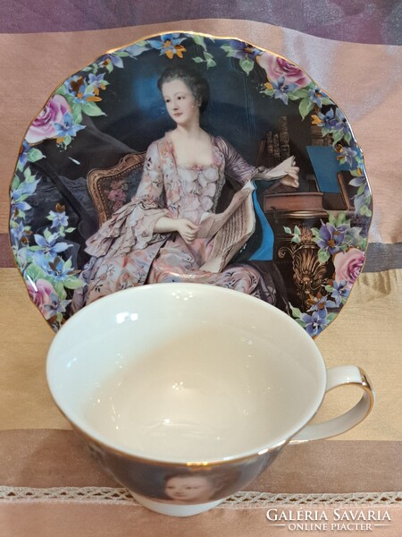 Pompadour márkinős porcelán teás csésze tányérral (M5567)