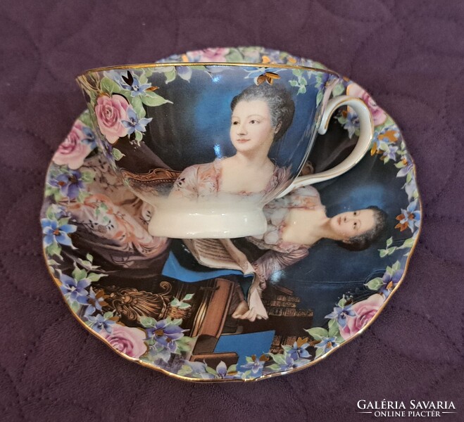 Pompadour márkinős porcelán teás csésze tányérral (M5567)