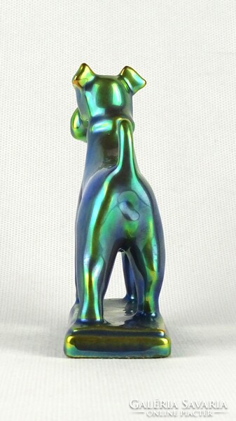 1U158 Régi eozin mázas Zsolnay porcelán foxi kutya figura 10 cm