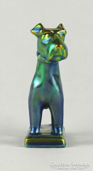 1U158 Régi eozin mázas Zsolnay porcelán foxi kutya figura 10 cm
