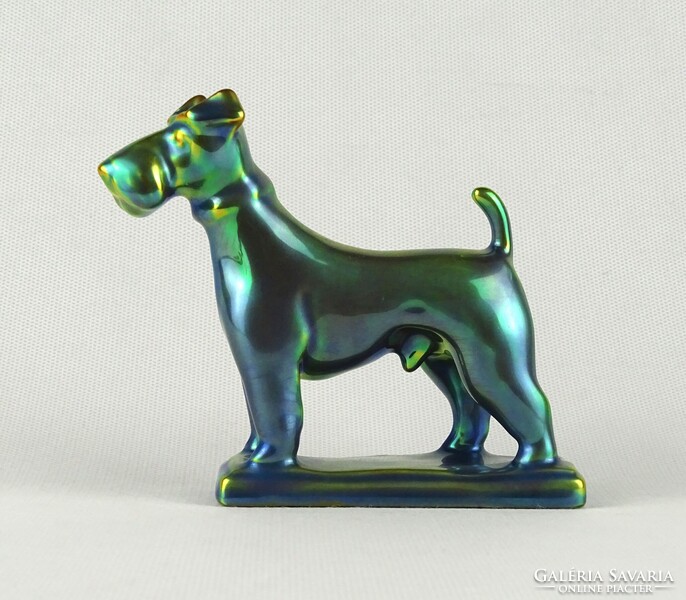 1U158 Régi eozin mázas Zsolnay porcelán foxi kutya figura 10 cm