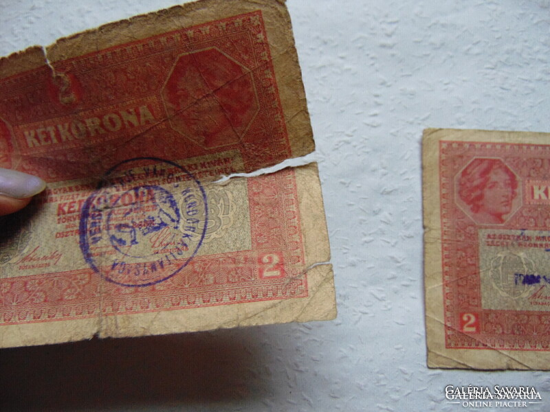 2 darab 2 korona bankjegy 1917 + RITKA Felülbélyegzés  Használt bankjegyek