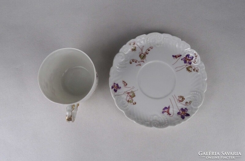1V079 Antik kézifestett virágmintás Fischer J. porcelán kávéscsésze
