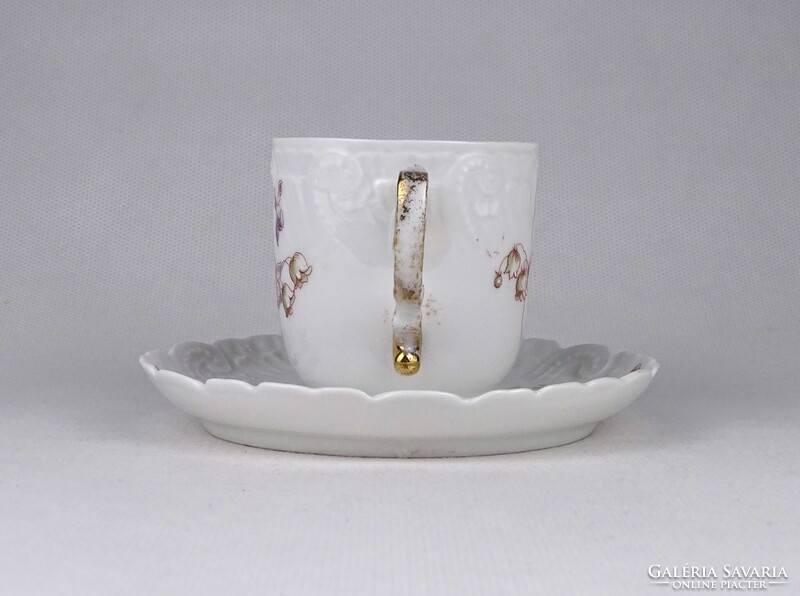 1V079 Antik kézifestett virágmintás Fischer J. porcelán kávéscsésze