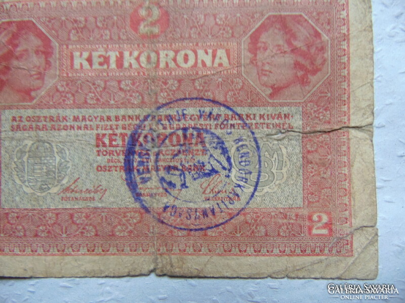 2 darab 2 korona bankjegy 1917 + RITKA Felülbélyegzés  Használt bankjegyek