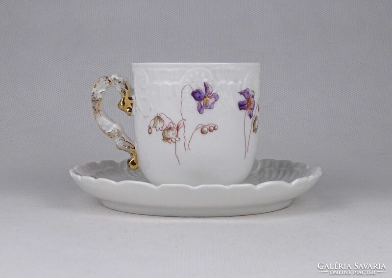 1V079 Antik kézifestett virágmintás Fischer J. porcelán kávéscsésze